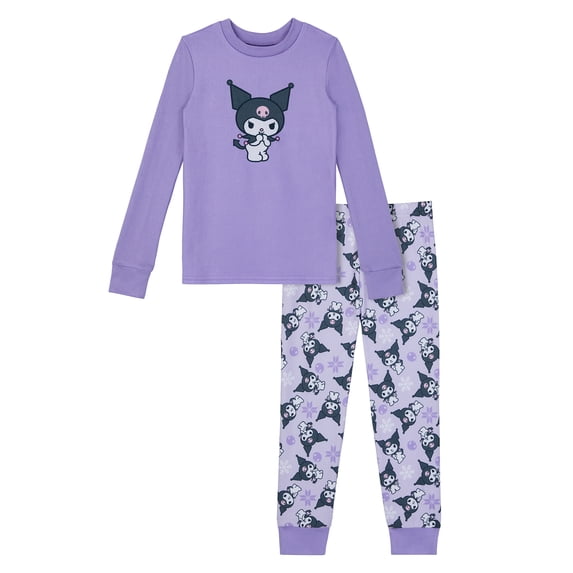Kuromi Girls Long Sleeve Snug Fit Top and Pant Pajama Set, 2-Piece, Sizes 4-10