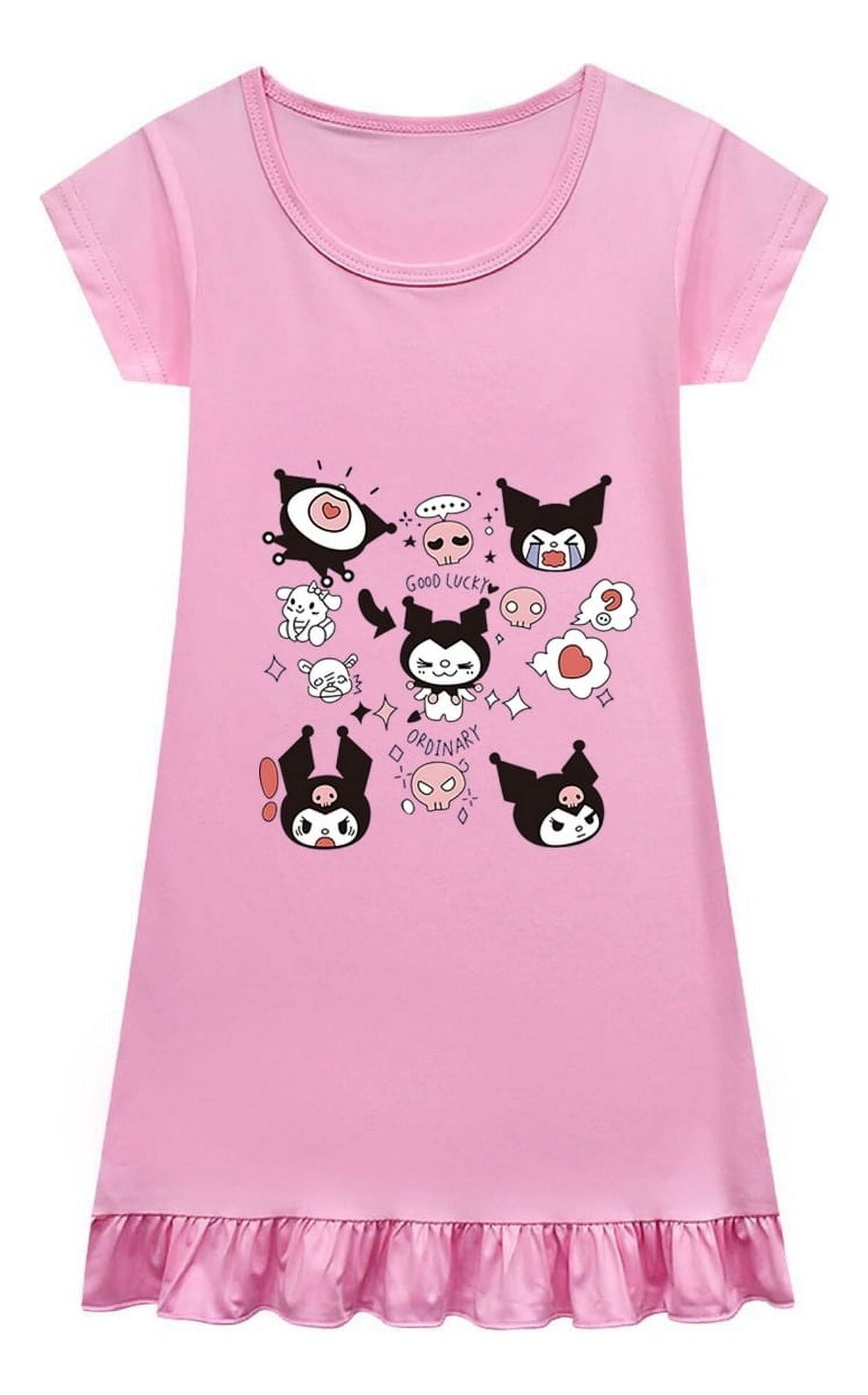 Kuromi Girls Loungewear Dress – Cute Nightgown with Ruffle Bottom ...