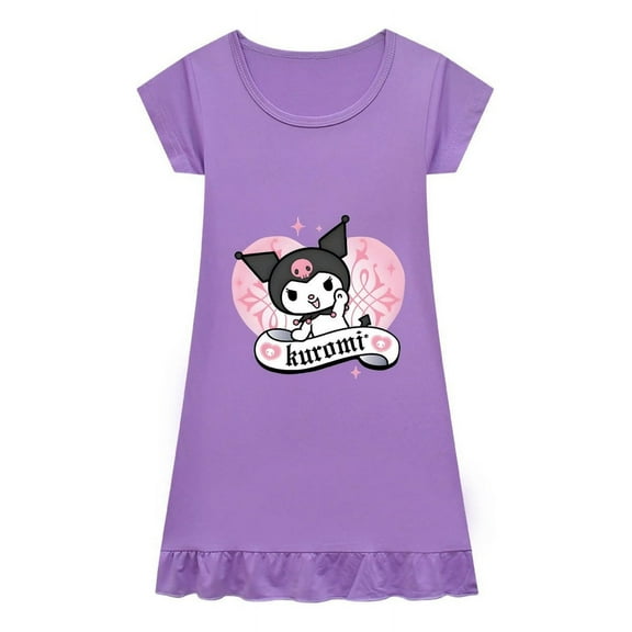 Kuromi Girls Nightdress – Lightweight Short Sleeve Pajamas – Cartoon Character Sleepwear for Children