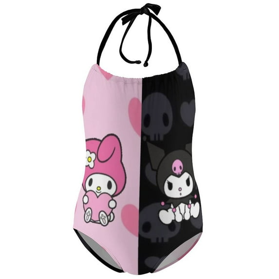 Kuromi Girls One Piece Swimsuit Quick Dry Swimwear Print Bathing Suit Beach Summer Swim Suits 8-10Y(130cm)