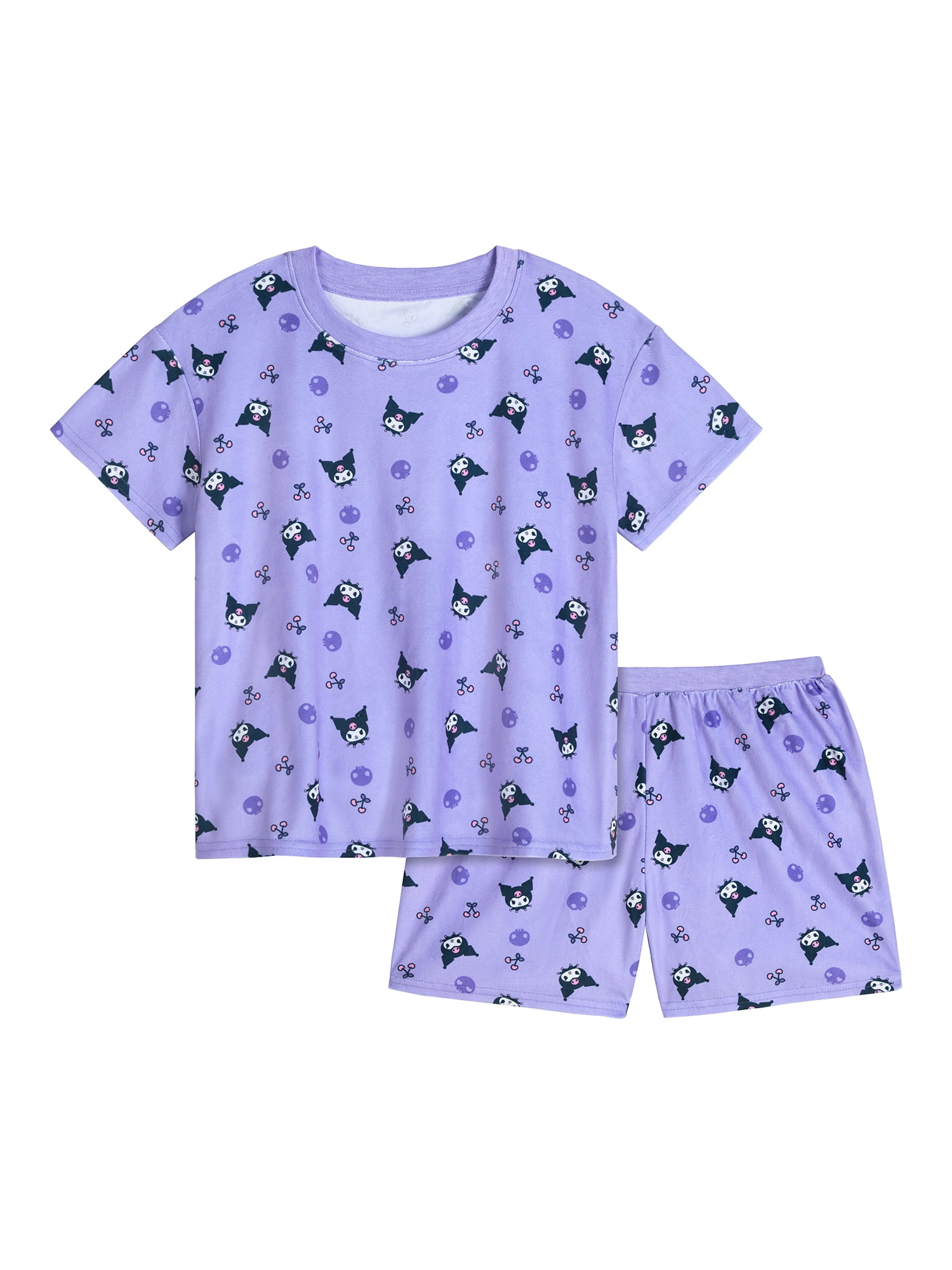 Kuromi Girls Short Sleeve Sleep Top and Shorts Pajama Set, 2-Piece, Sizes 4-12