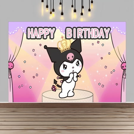 Kuromi Happy Birthday Anime Cartoon Theme Backdrops Banner Birthday Party Decor Supplies(5x3ft)