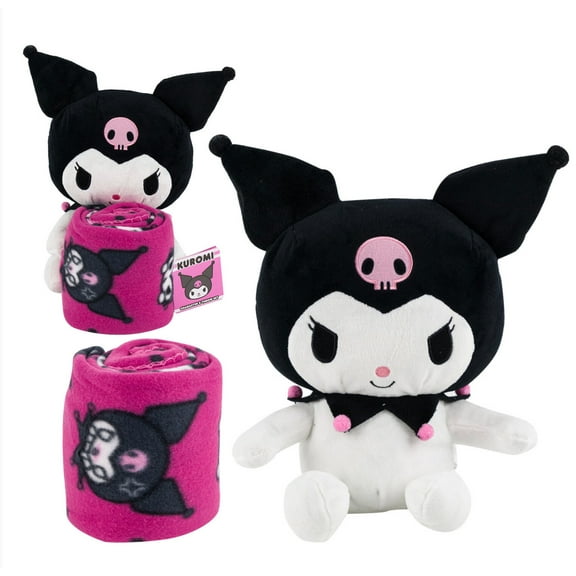 Kuromi Hugger 40" x 50" Fleece Throw Blanket, Super Soft Plush Kids Blanket with Built-In Pillow, Lightweight Cozy Throw for Bed ,Travel