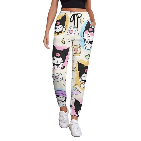 Kuromi Joggers for Women Soft Cozy Sweatpants Cuffed Tapered Casual Yoga Pants with Pockets 2XL