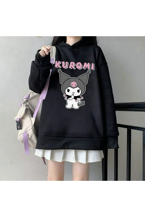 Kuromi Kawaii Sanrio Hooded Sweater Women Cartoon Cute Clothes Creative Anime Fashion Y2K Casual Sweatshirt Girl Birthday Gift