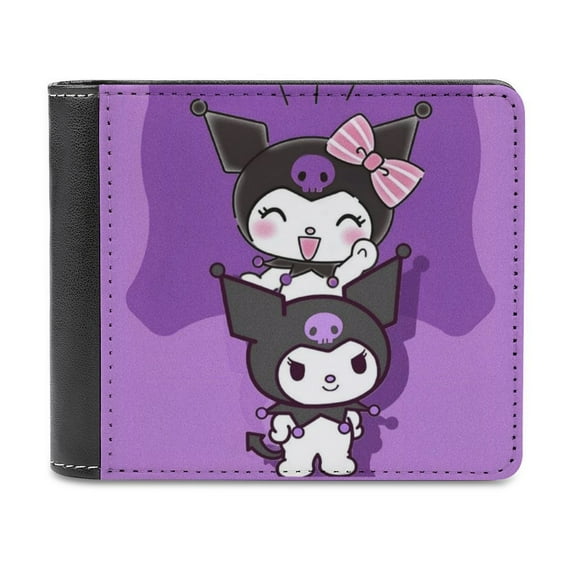 Kuromi Leather Wallet for Men Women Two Fold Purse Slim Cash Card Holder Bag