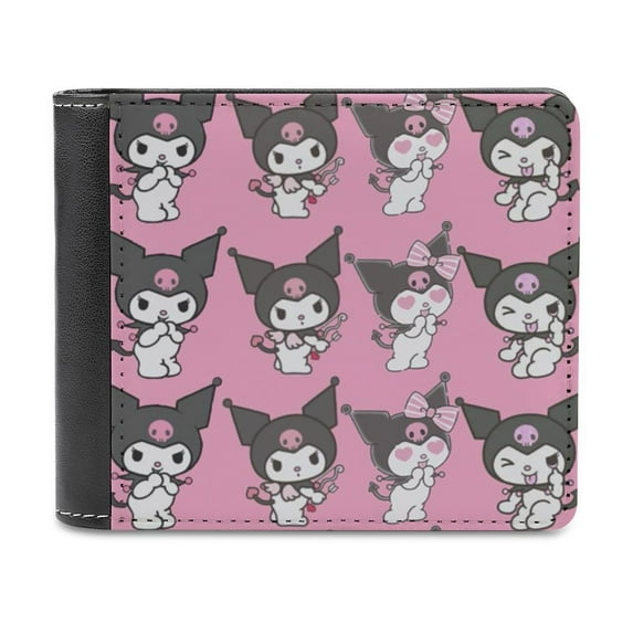 Kuromi Leather Wallet for Men Women Two Fold Purse Slim Cash Card Holder Bag