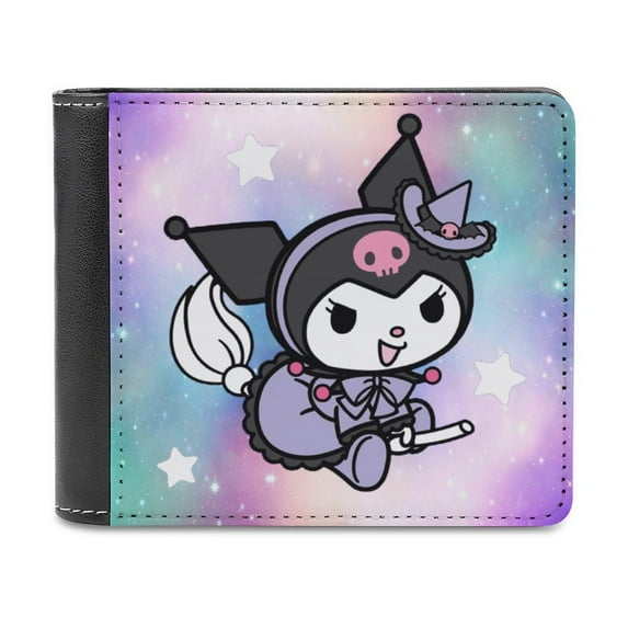 Kuromi Leather Wallet for Men Women Two Fold Purse Slim Cash Card Holder Bag