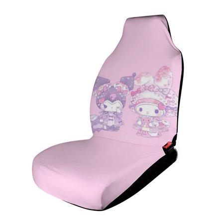 Kuromi & My Melody Car Seat Covers Nonslip Elastic Front Seat Protector Fashion Prints Seat Mat Cover Universal Fit Cars Trucks SUV 1PCS Car Accessories