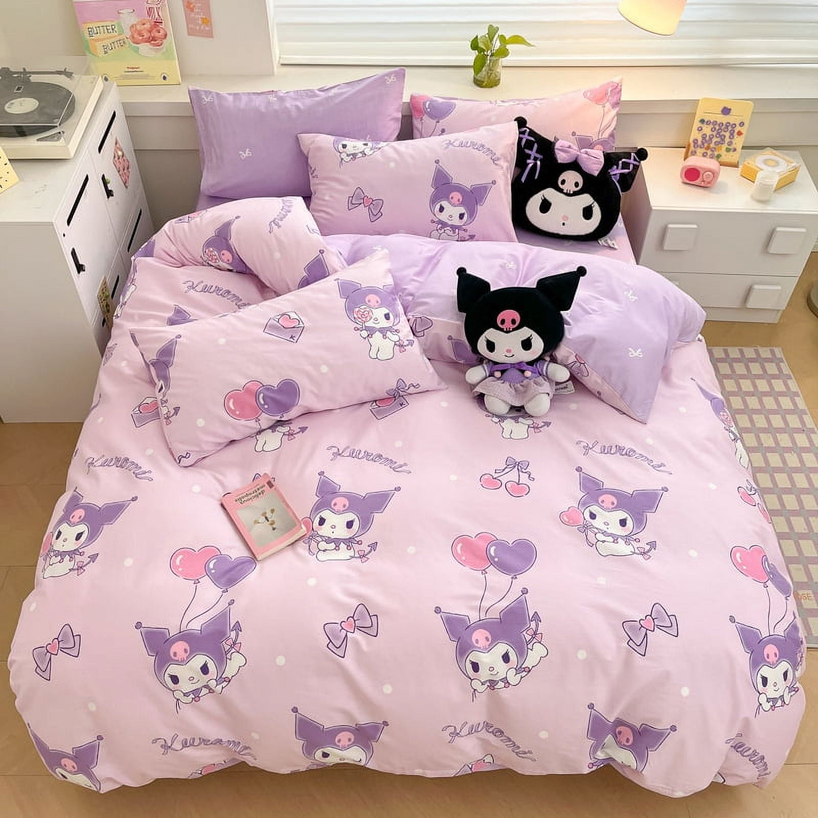Kuromi Melody Cartoon Duvet Cover Hello Kitty Cinnamoroll Bedding Set Student Dormitory Cute ...