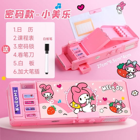 Kuromi Melody Multi-functional Automatic Pen Case Combination Lock Pen Pouch Large Capacity Stationery Box Desktop Storag