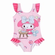 Kuromi Melody One Piece Swimsuit Quick Dry Beach Bathing Suit UV Protection Swimwear Cap Swimming Goggles