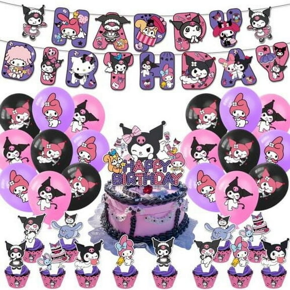 TG Kuromi & My Melody Birthday Party Decoration Supplies Set, 32 Pieces