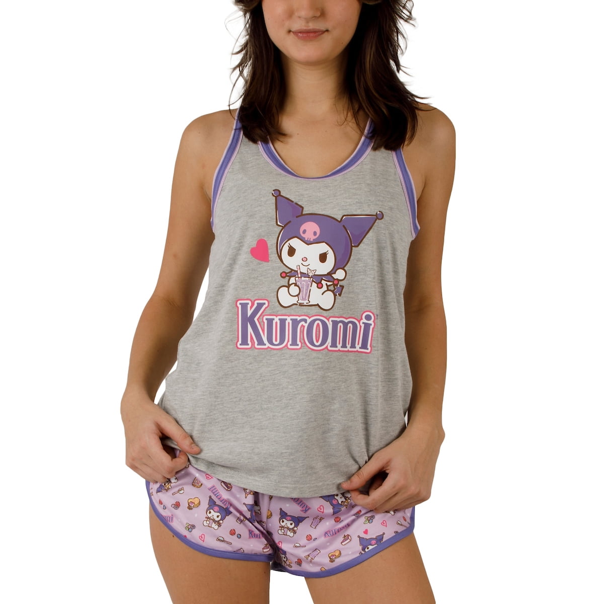 Anime Kuromi Milkshake Tank Top & Dolphin Shorts Sleep Set for