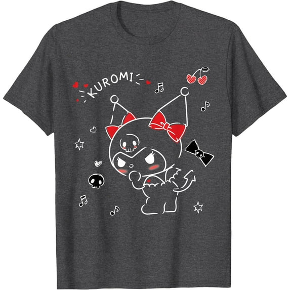 Kuromi Mischievous Cute Sketch DTG Print Unisex T-Shirt,Dark Heather Grey Color,Size YXS