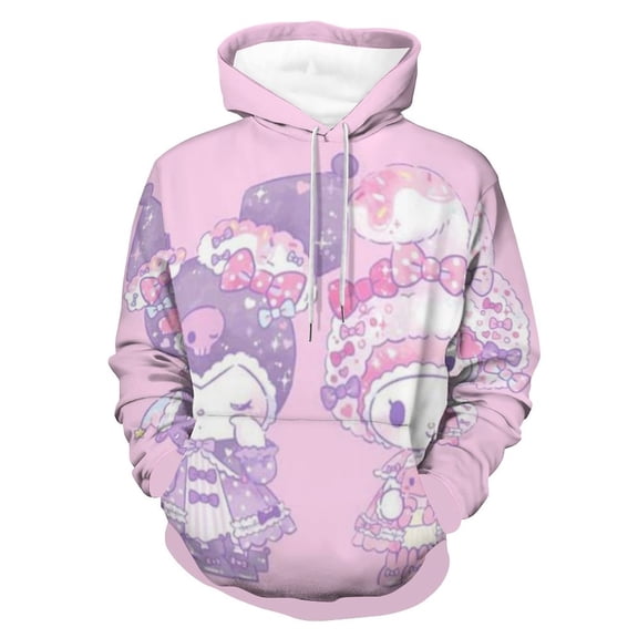 Kuromi & My Melody Hoodie Casual Coat for Men Women Hooded Sweatshirt Soft Lightweight Sweater Tops L