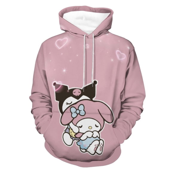 Kuromi & My Melody Hoodie Casual Coat for Men Women Hooded Sweatshirt Soft Lightweight Sweater Tops L