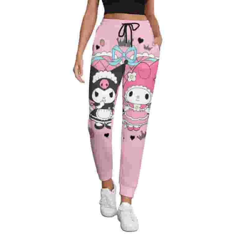 【hug your skin】x Korilakkuma★Stripe Jogger Pants Kuromi & My Melody Joggers for Women Soft Cozy Sweatpants