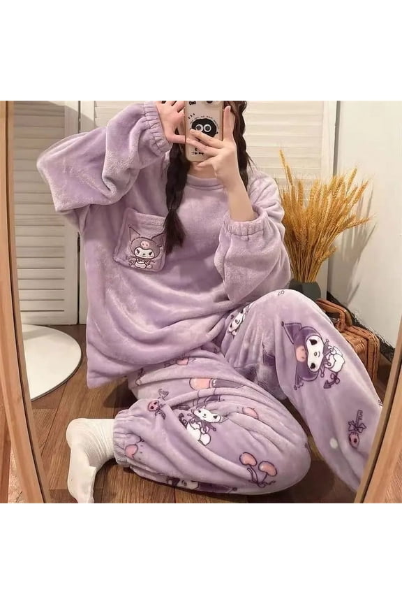 Kuromi My Melody Pochacco Cartoon Velvet Thickened Pajamas Creative Home Wear Set