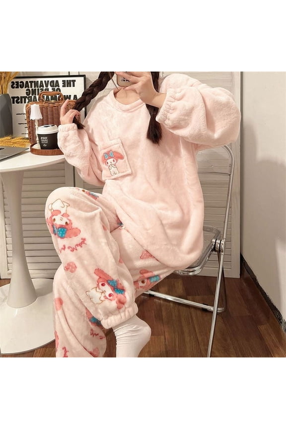 Kuromi My Melody Pochacco Cartoon  Velvet Thickened Pajamas Creative Home Wear Set