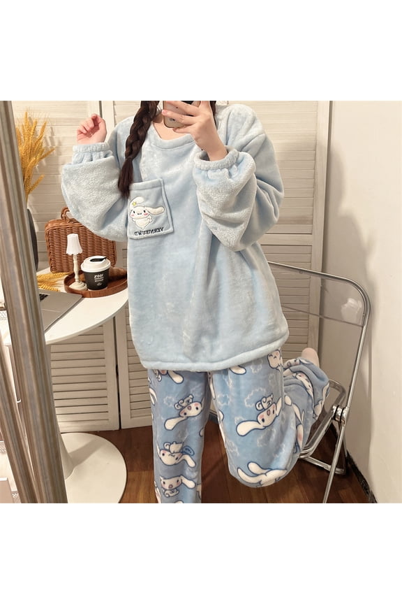 Kuromi My Melody Pochacco Cartoon  Velvet Thickened Pajamas Creative Home Wear Set