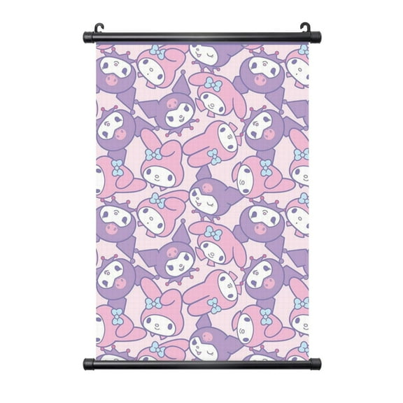 Kuromi & My Melody Poster Black Plastic Shaft Hanging Posters Wall Hanging Art Painting Decor For Bedroom Home Living Room 16"X24"