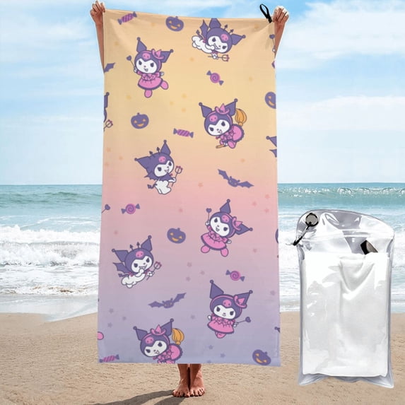 Kuromi and My Melody Quick Dry Sand Free Microfiber Beach Towel for Adults, 27.5"x55" Oversized Super Absorbent Lightweight Camping Towel for Traveling Swimming Sports