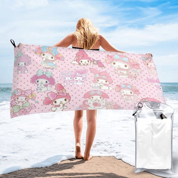 Kuromi and My Melody Quick Dry Sand Free Microfiber Beach Towel for Adults, 31.5"x63" Oversized Super Absorbent Lightweight Camping Towel for Traveling Swimming Sports