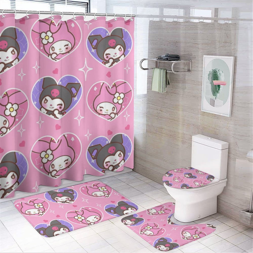 Kuromi & My Melody Shower Curtain Sets 4 Piece Bathroom Set Shower ...