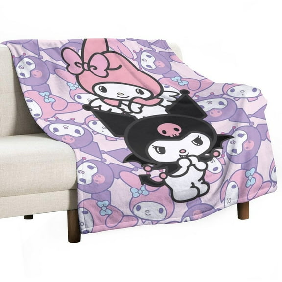 Kuromi & My Melody Super Soft Flannel Blanket Lightweight Air Conditioning Blanket Comfortable Quilt for Adults Kids