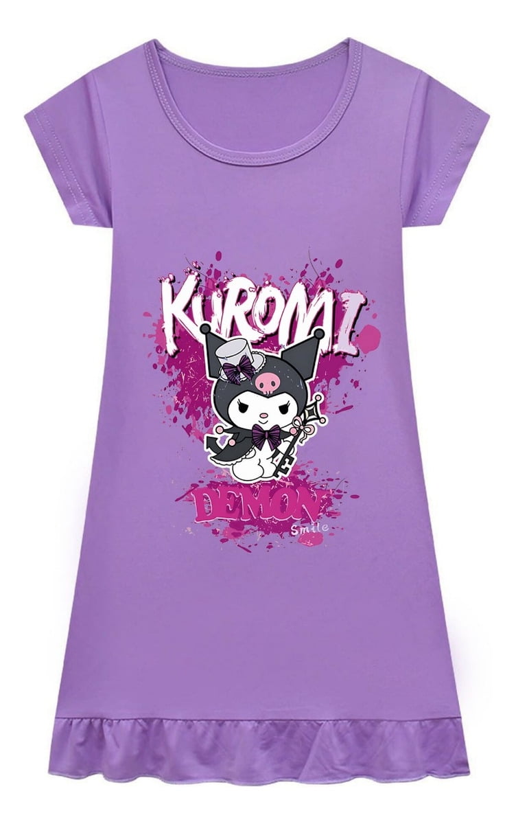 Kuromi Pajama Dress for Girls – Cute Pink Purple Rose Nightgown with ...