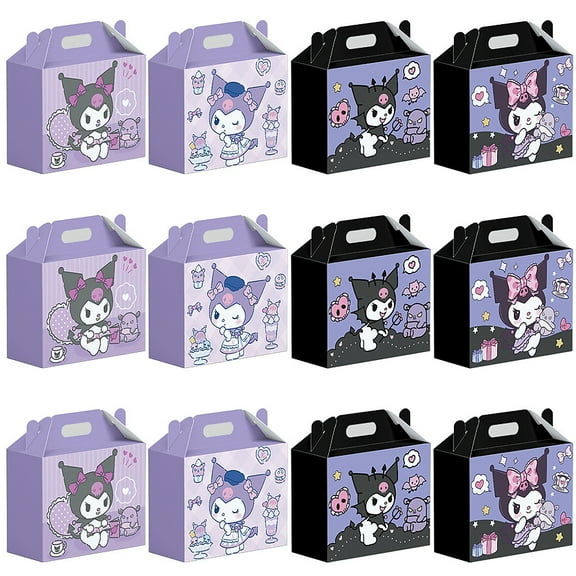 Kuromi Party Favor Boxes - 12 Pcs Party Favor Candy Boxes for Anime Theme Birthday Party Supplies Decor,Girls Kids Birthday Game Party Kraft Paper Gift Bag Decorations