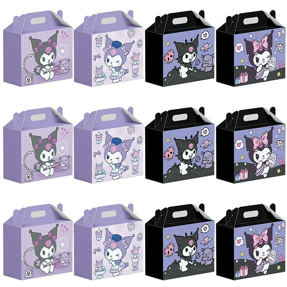 Kuromi Party Favor Boxes - 12 Pcs Party Favor Candy Boxes for Anime Theme Birthday Party Supplies Decor,Girls Kids Birthday Game Party Kraft Paper Gift Bag Decorations