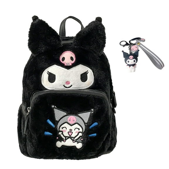 Kuromi Plush Backpack Cartoon Mini Travel Backpack Anime Cute Furry Backpack for Travel Daypack Black
