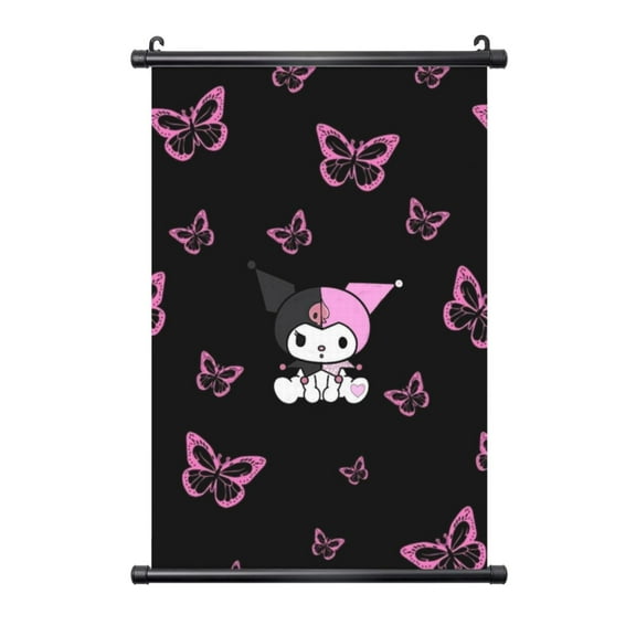 Kuromi Poster Black Plastic Shaft Hanging Posters Wall Hanging Art Painting Decor For Bedroom Home Living Room 16"X24"