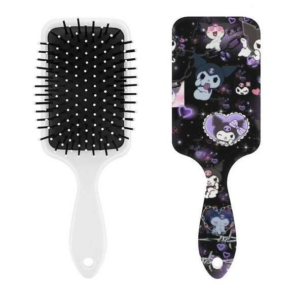 Kuromi Purple Heart Air Cushion Detangling Paddle Brush with Ball Tip Anti Static Massage Hair Care for Thick Curly Wet and Dry Hair Web Detangler Hair Combs