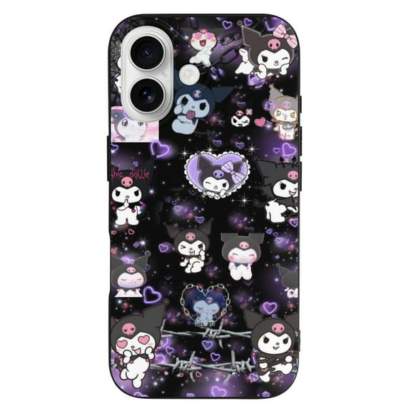 Kuromi Purple Heart Compatible with iPhone 16 Case Full Covered Soft Slim Rugged TPU Phone Case Shockproof Non-Slip Anti-Fingerprint Basic Cases Protection