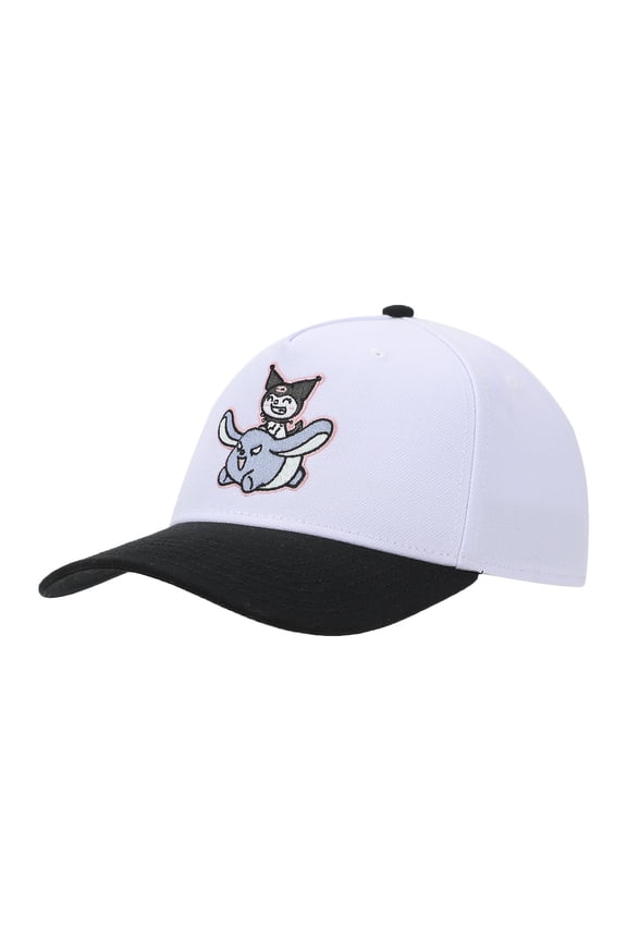 Kuromi Riding Baku Adult White & Black Snapback Hat