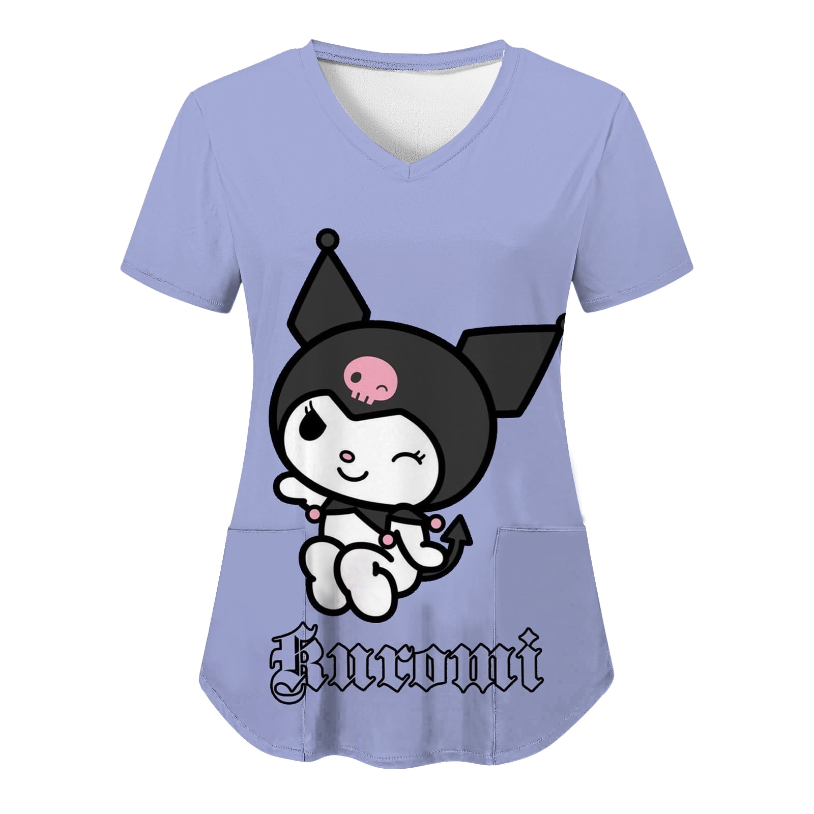 Kuromi Sanrio Hello Kitty Pocket Woman Clothing Summer Cartoon Women T ...