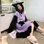 Kuromi Sanrio Kawaii Anime Plush Pajama Dress Cute Magic Student Winter Thickened Flannel Warm Homelike Set Girl Birthday Gift
