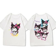 Kuromi Sanrio Short Sleeve T-shirt Girl Children Kuromi Joint Harajuku Style Cartoon Half Sleeve Loose Clothes Cotton