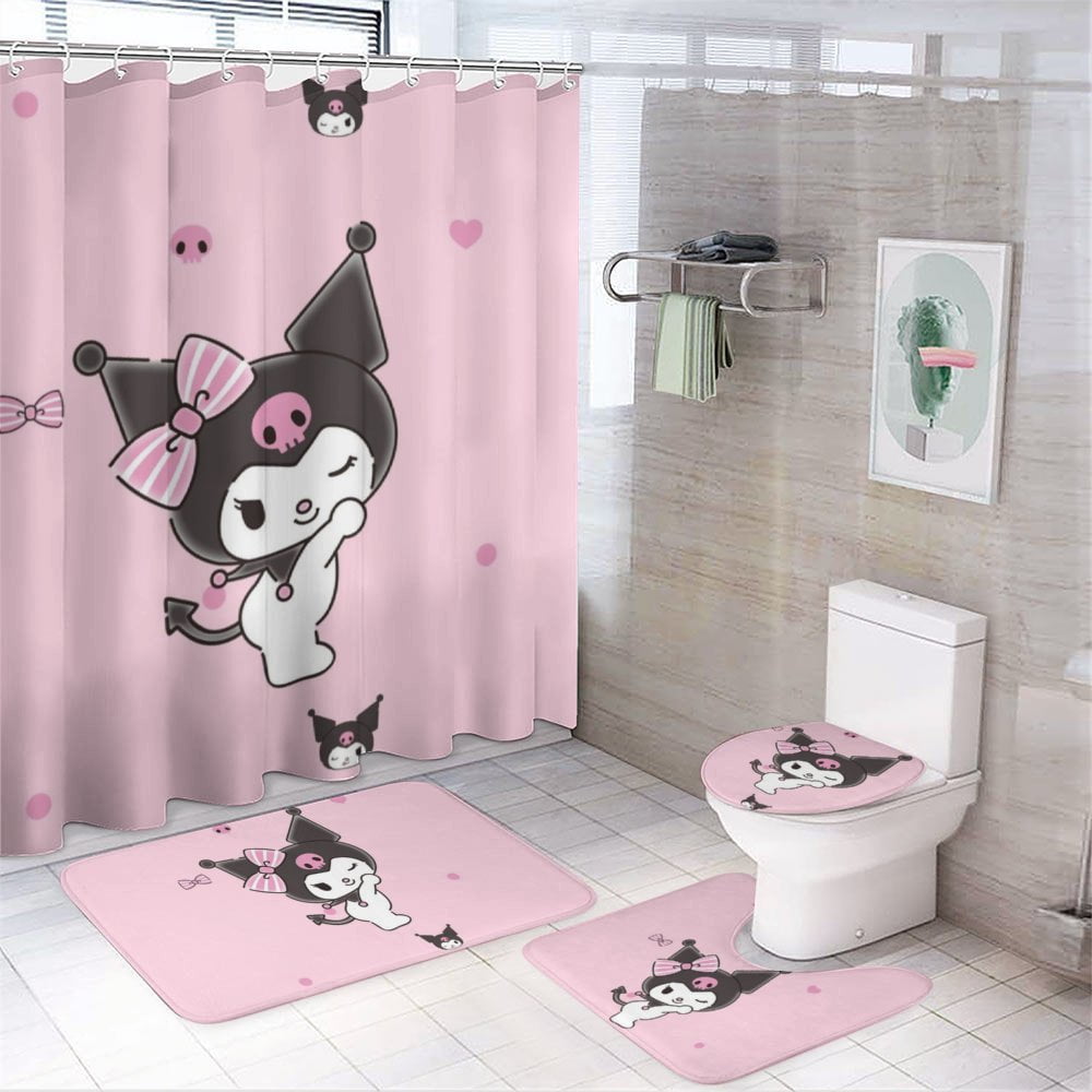 Kuromi Shower Curtain Sets 4 Piece Bathroom Set Shower Curtain NonSlip
