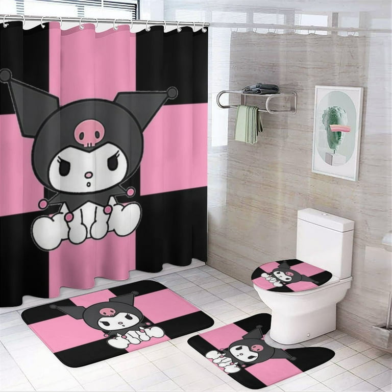 PINK Hello Kitty Shower Curtain Bath Mat Toilet Cover Rug Bathroom Set