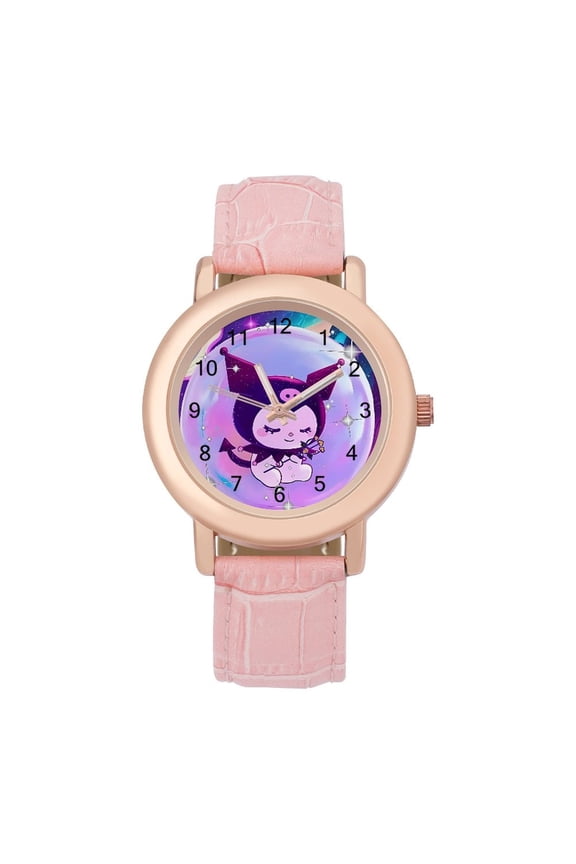 Kuromi Soft Leather Strap Watch Adult Classic Ladies Leather Strap Wrist Watch Adjustable Fit for Wrist Sizes 5.7" to 8.7"