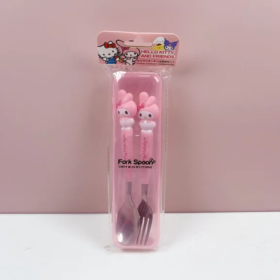 Kuromi Spoon Fork 2 Piece Set Cute Sanrio Pompompurin Hello Kitty My Melody Stainless Steel Child Tableware Kitchen Supplies