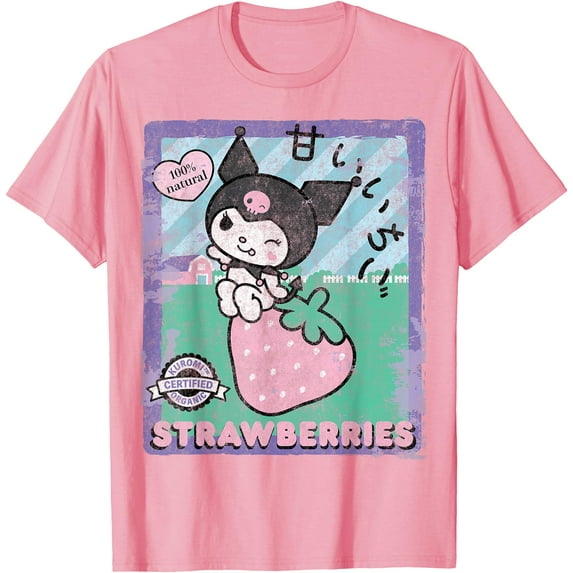 Kuromi Strawberry Picking Strawberries Farm DTG Print Unisex T-Shirt,Light Pink Color,Size YS
