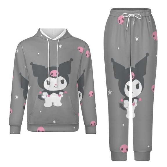Kuromi Sweatsuit 2 Piece Outfits Warm Hoodie & Sweatpants Tracksuit Sets for Adult Men Women M