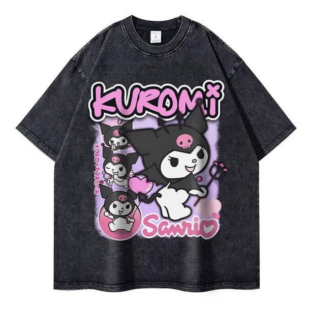 Kuromi T Shirts Vintage Washed Anime My Melody T-shirt Oversized