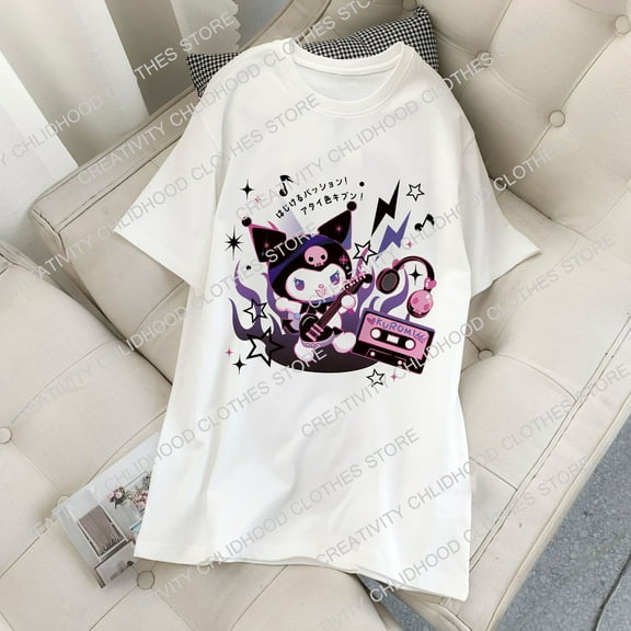 Kuromi T-shirt Women Cotton Fashion Tees Shirts Kawaii Sanrio Melody Cartoons Oversize Fashion Casual Clothes Streetwear Y2K Top
