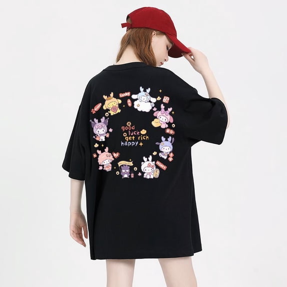 Kuromi Tee Shirt Summer Ladies Clothes Cotton Short Sleeve T-Shirts Cartoon Tshirts Casual Fashion Cute Tops